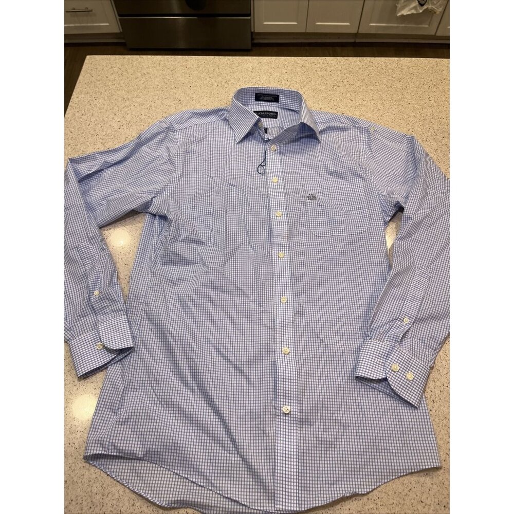 Stafford Dress Fitted Shirt Mens 15 34-35 Button Up Blue Travel